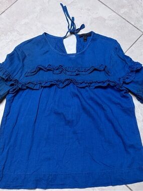 J. Crew  Blue Ruffle Tie-Back Blouse